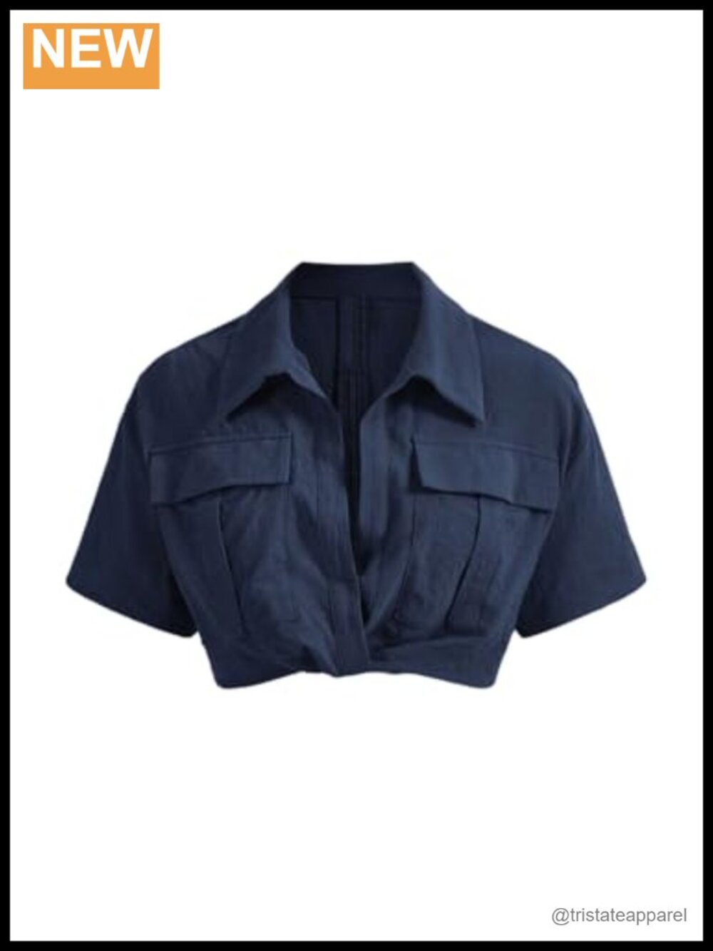 Women's Crop Blouse Collared Short Sleeve Zipper Back Button Front Pockets